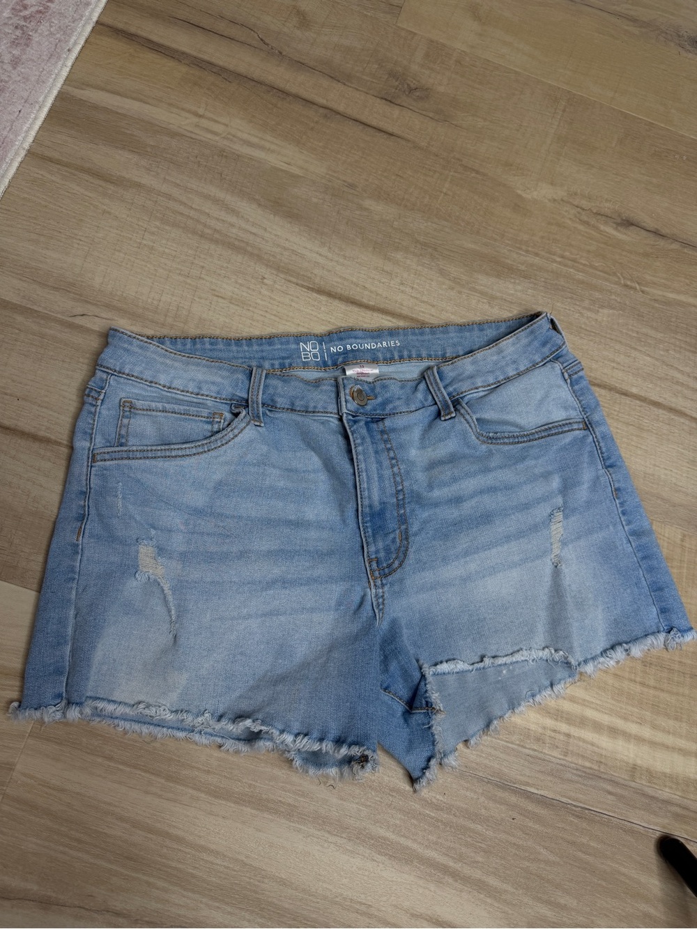 No Boundaries Light Blue Denim Cutoff Shorts with Frayed Hem